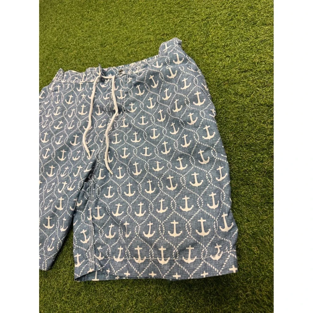 Trunks Surf & Swim Co Mens Blue White Anchor Print Swim Trunks Board‎ Shorts M